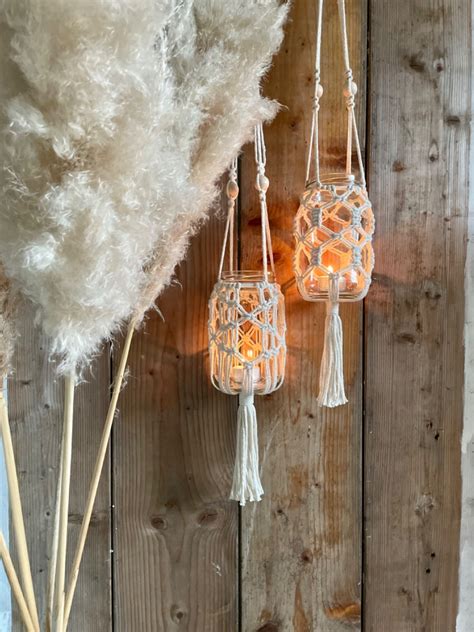 Romantische Boho Makramee Windlichter für Haus und Garten Makramee