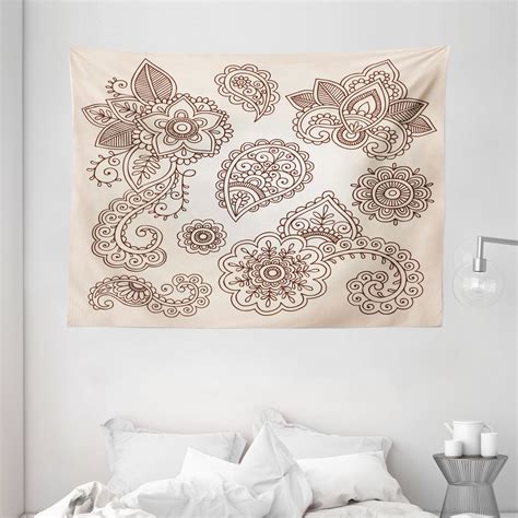 Henna Tapestry Flowers And Paisley Pattern Doodles In Various Shapes