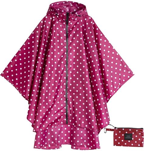 Womens Rain Poncho Waterproof Raincoat With Hood Zipper Outdoor Hiking