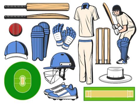 Premium Vector Cricket Equipment Sport Icons And Game Items