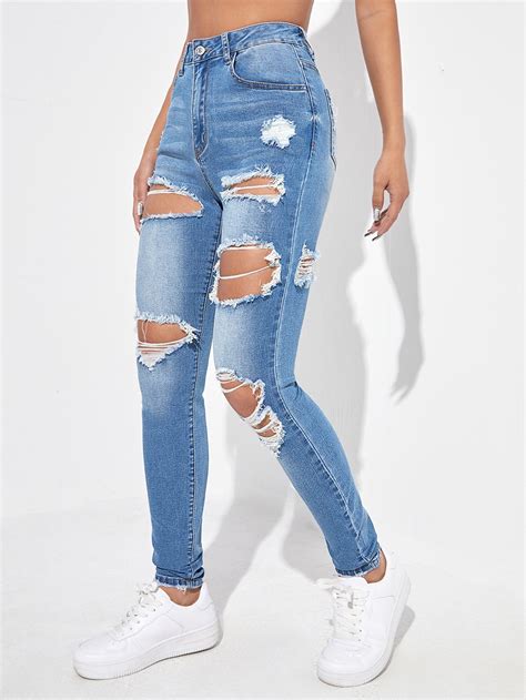 High Waist Cut Out Ripped Frayed Skinny Jeans Artofit