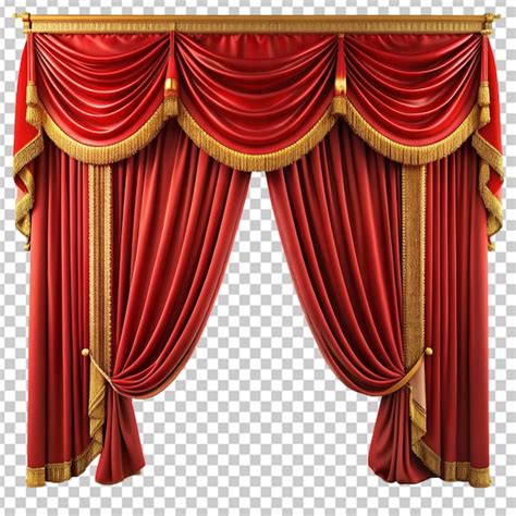 Premium PSD | Red and gold curtain transparent background