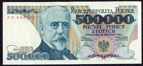 Polish Banknotes 500000 Zloty Banknote 1990 Henryk Sienkiewiczworld