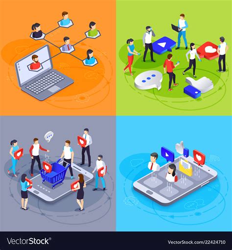 Social Media Isometric Concept Digital Marketing Vector Image