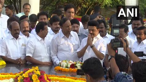 Tamil Nadu Cm Mk Stalin Pays Floral Tribute To His Father Former Cm M