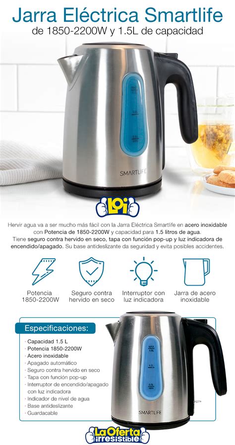 Jarra El Ctrica Smartlife Ce W L Acero Inox Oferta Loi