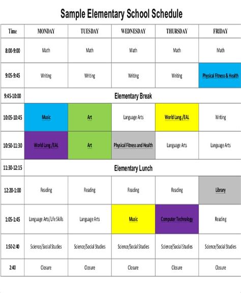 Sample School Schedule Template The Document Template