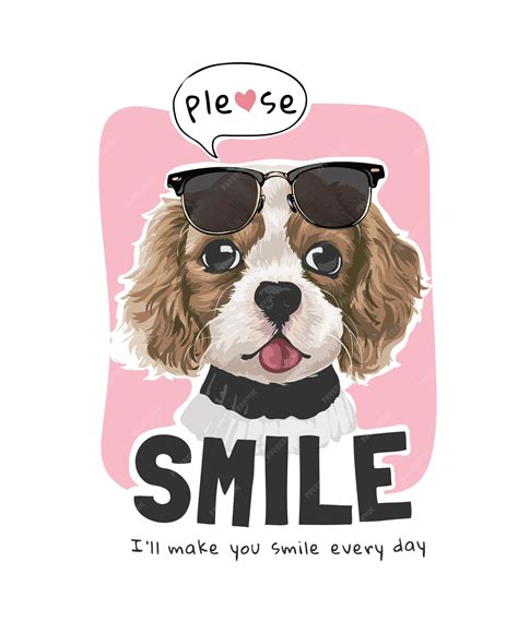 premium vector  smile slogan  cute dog  sunglasses