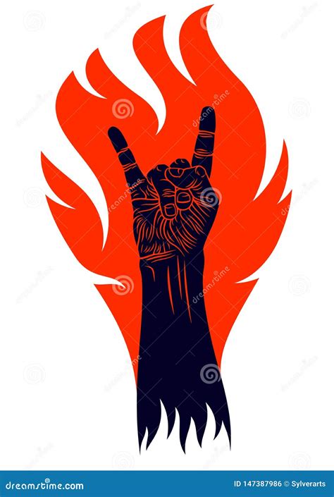 Rock Hand Sign On Fire Hot Music Rock And Roll Gesture In Flames Hard