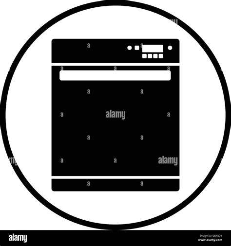 Kitchen Dishwasher Machine Icon Thin Circle Design Vector