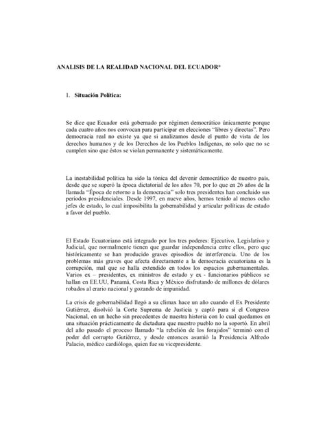 Analisis De La Realidad Nacional Del Ecuador