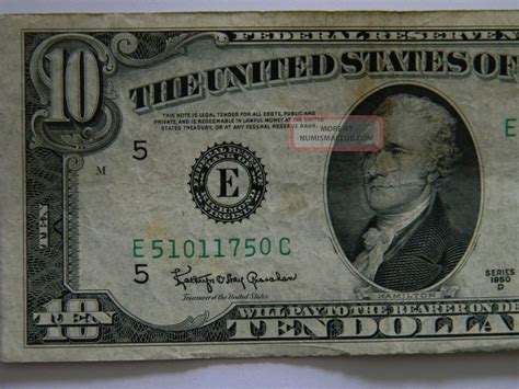 1950d Ten Dollar 10 Federal Reserve E Series Two Way Full House Note