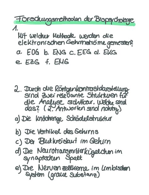 Klausuren Beispielfragen Allgemeine Psychologie Biopsychologie