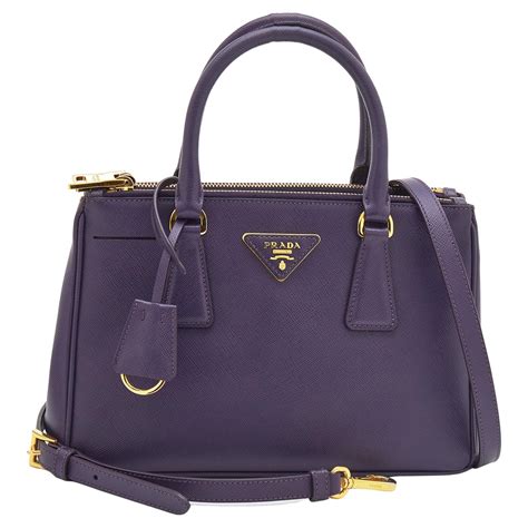 Prada Purple Saffiano Leather Small Galleria Double Zip Tote For Sale