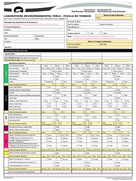 Fillable Online Enr Gov Nt Ca Sites Enrlaboratoire Environnemental