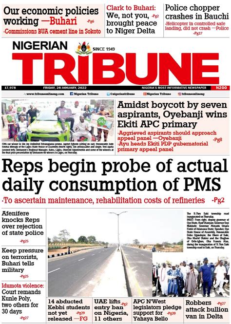 Nigerian Newspapers Daily Front Pages Review Friday 28 January 2022