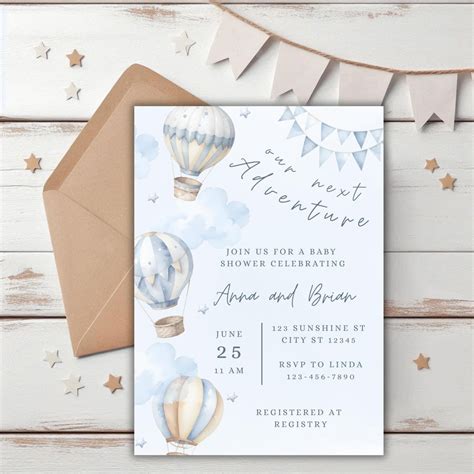 Hot Air Balloon Baby Shower Invitation Template Adventure Theme