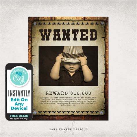 Wanted Poster Template 8.5x11 Western Photo (Download Now) - Etsy