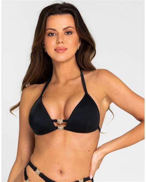 Black Push Up Triangle Bikini Top With Golden Logo Xl Vivienvance