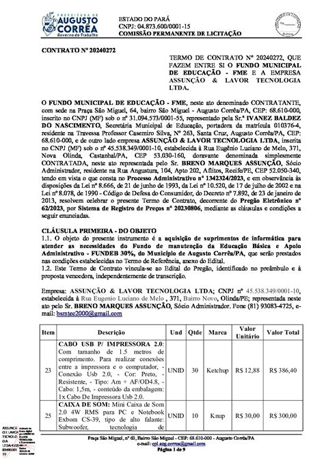 Contrato Assun O Assinado Prefeitura Municipal De Augusto