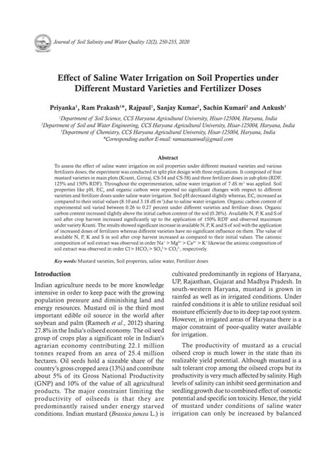 PDF Effect Of Saline Water Irrigation On Soil Properties Under