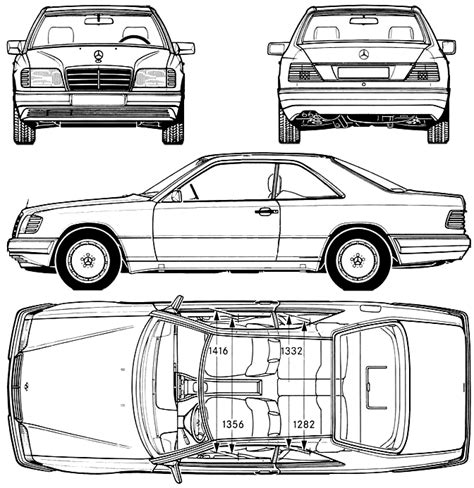 1996 Mercedes Benz E Class W124 E420 Sedan Blueprints Free Outlines