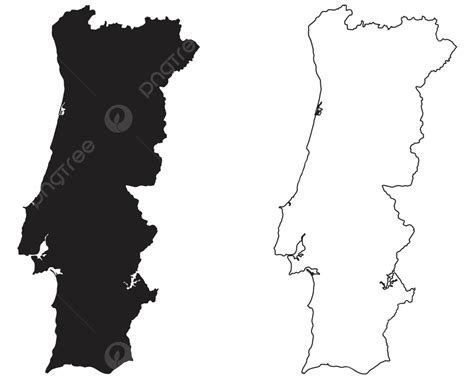 Vector Outline Of Portugals Country Map In Black Silhouette Isolated On A White Background In