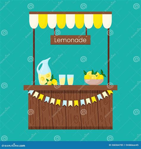 Vector Wooden Lemonade Stand And Lemon Juice Outdoors Market Stall