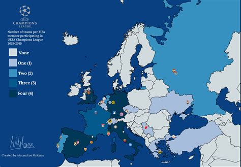 Number of teams per FIFA (UEFA) members that participate to UEFA ...