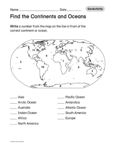 Continents And Oceans Worksheet Printable Coloring Pages