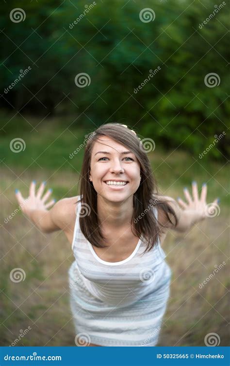 Portrait Of A Smiling Girl On A Background Of Nature Stock Image