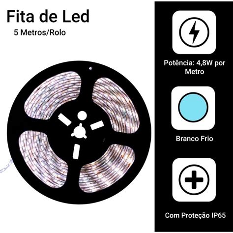 Fita Led Rolo Metros Leds Sem Fonte Silicone Ip Prova