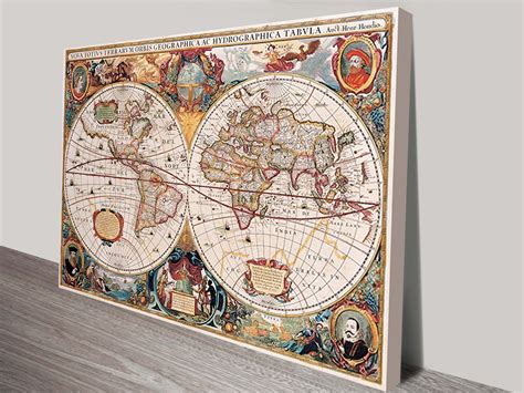 Henricus Ancient World Map Canvas Picture Art - Blue Horizon Prints