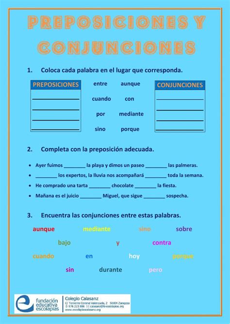 Preposiciones Y Conjunciones Online Worksheet Verbos Y Adjetivos Familia De Palabras