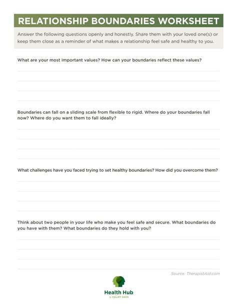 Relationship Boundaries Worksheet - Valley Oaks Health