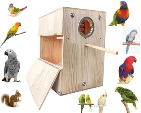 Gjrgeg Y Natural Wood Large Bird Nest Box Parrot Breeding House For