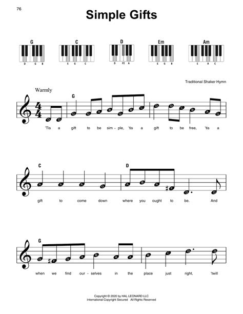 Simple Gifts By Traditional Shaker Hymn Sheet Music For Super Easy