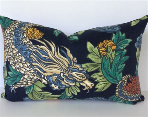 Ming Dragon Pillow Cover In Dwell Studio Admiral Fabric Etsy