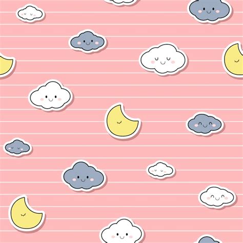 Premium Vector Cute Night Pink Sky Moon Star Cartoon Doodle Seamless Pattern