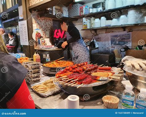 Food Stall in Myeongdong Street Market Editorial Stock Image - Image of ...