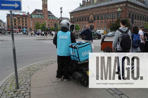 Copenhagen Denmark July Wolt Partner Food Delivery Biker In