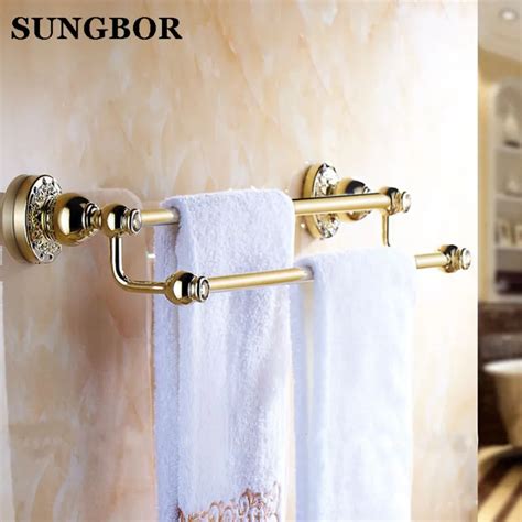 Bathroom Accessories Golden Brass 60cm Double Towel Bars Bathroom Towel