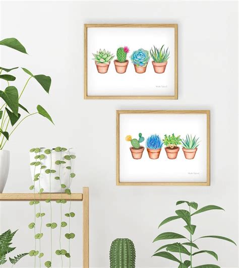 Succulent Watercolor Art Print Cactus Painting Plant Wall Etsy