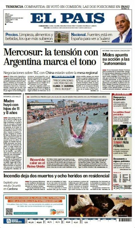 Journal El País Uruguay Les Unes des journaux de Uruguay Toute la