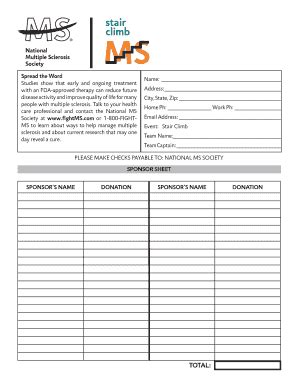 Fillable Online Bikevax Nationalmssociety Sponsor Sheet National