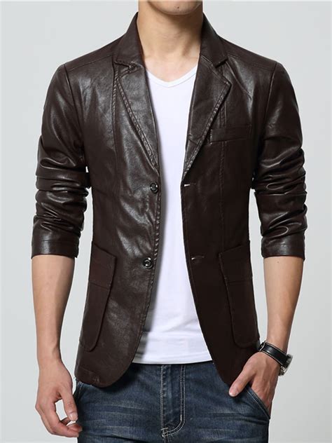 Men’s Slim Fit Brown Leather Blazer