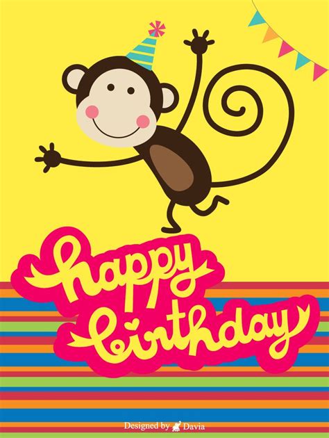 Monkey Birthday Card Cute And Fun Designs By Davia