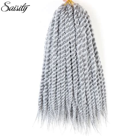 Saisity Havana Mambo Twist Silver Grey Hair Weave Synthetic Crochet Braids Curly Crochet Hair