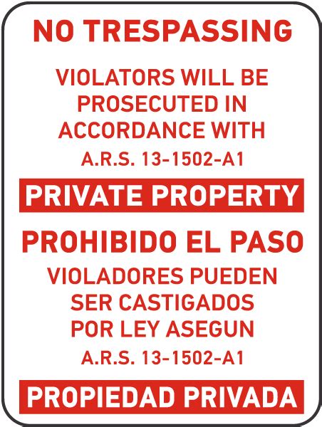 Bilingual Arizona No Trespassing Sign Get 10 Off Now