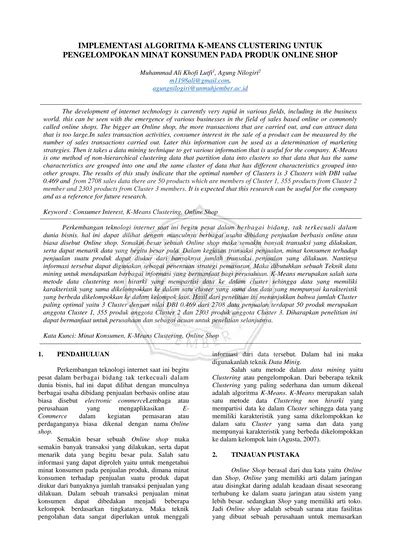 Implementasi Algoritma K Means Clustering Untuk Pengelompokan Minat